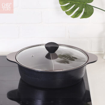 Divided Stockpot is a Heavy duty die cast aluminum non-stick cookware. It comes with a strong glass lid. You can buy Wholesale from us.