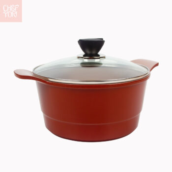 Orsay Stockpot is a Heavy duty die cast aluminum non-stick cookware. It comes with a strong glass lid. You can buy Wholesale from Chef Yori Cookware.
