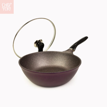 Hybrid Wok pan is a heavy duty die cast aluminum non-stick cookware. It comes with a strong plastic handle and a tempered glass lid. You can buy Wholesale.